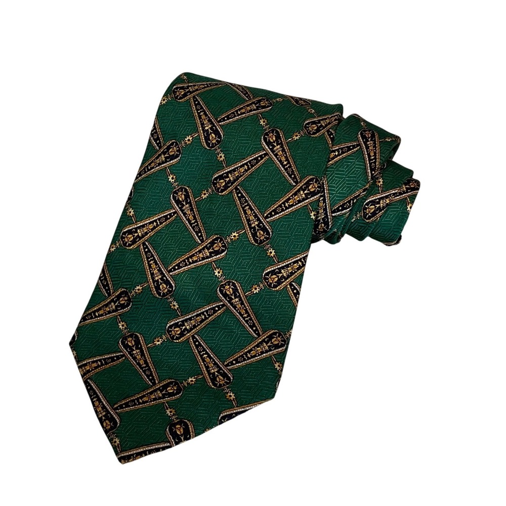 Lanvin Paris Silk Necktie Green Gold Black Medallion ‎ Formal luxury
Accessory